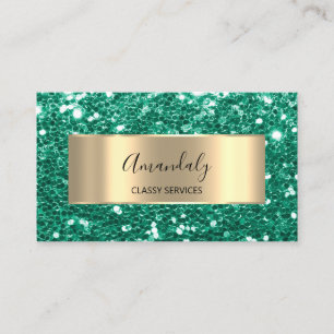 Gold Frame Glitter QR Code Logo Emerald Green Busi Business Card