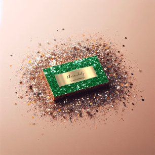 Gold Frame Glitter QR Code Logo Vivid Green Busi Business Card