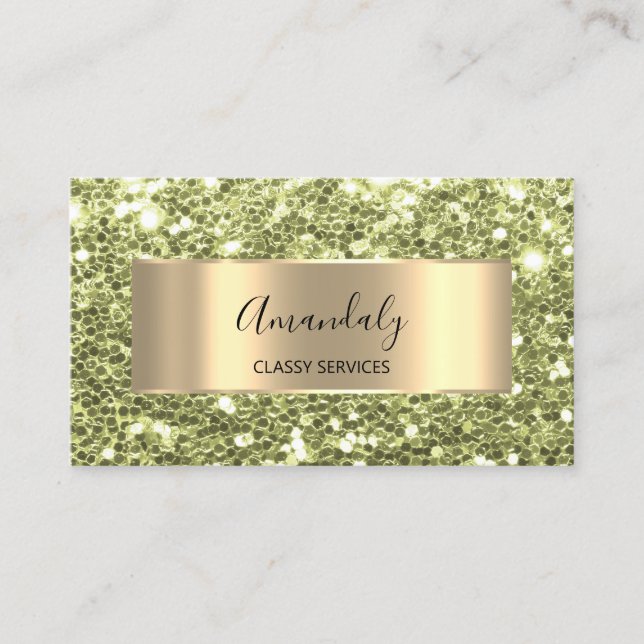 Gold Frame Glitter QRCode Logo Fresh Mint Green  B Business Card (Front)