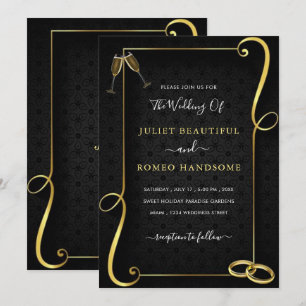 Gold Frame Golden Black Elegant Wedding Invitation