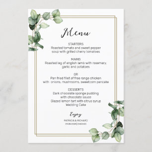 Gold Frame Greenery Elegant Wedding Menu Card