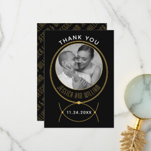 Gold frame jewellery inspired wedding photo thank you card