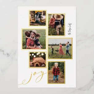 Gold Frame Joy Script Multi-Photo Holiday Card