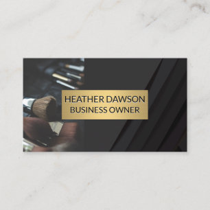 Gold Frame Leather Black Panels Mua Brushes Business Card