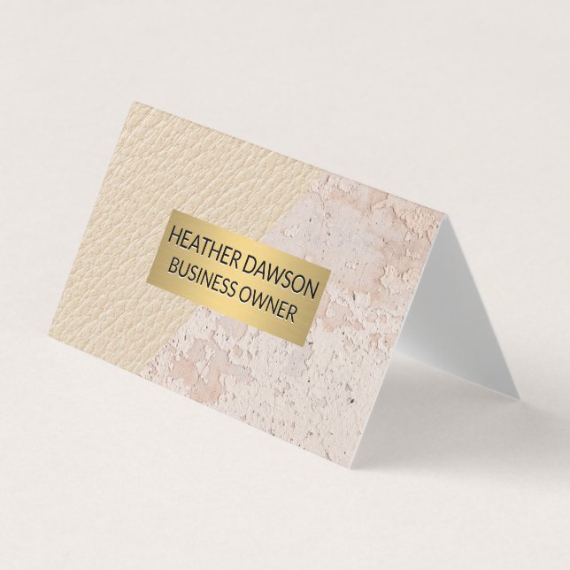 Gold Frame | Leather | Grungy Texture Business Card (Front)