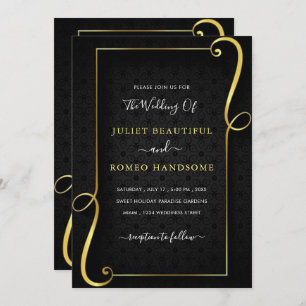 Gold Frame Luxury Golden Black Wedding Invitation