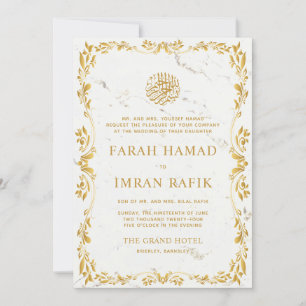 Gold Frame Marble Islamic Muslim Wedding  Invitation