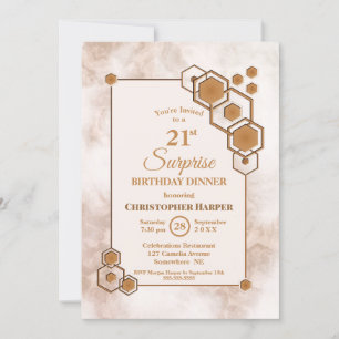 Gold Frame Marble Surprise 21st Birthday Dinner Invitation