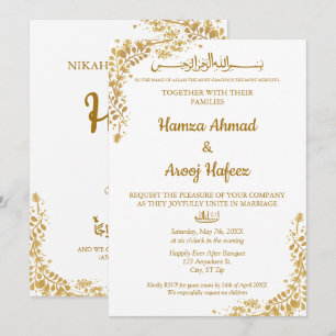Gold Frame Muslim Islamic Modern Nikah Invitation