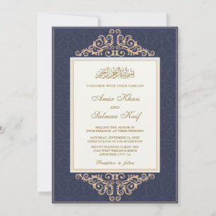 gold frame muslim wedding Invitations