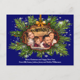 Gold Frame on Pine Weathered Wood Christmas Photo Postcard
