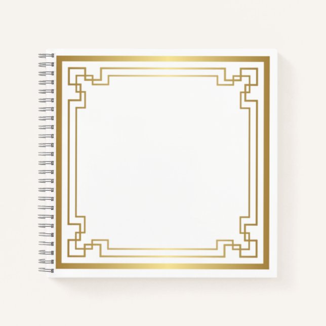 Gold frame on white notebook (Front)