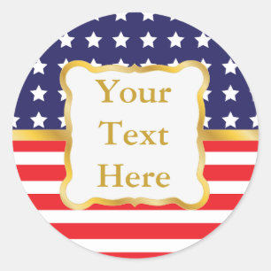 Gold Frame Over Patriotic Background Classic Round Sticker