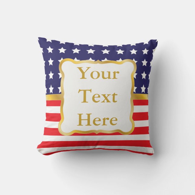 Gold Frame Over Patriotic Background Cushion (Front)