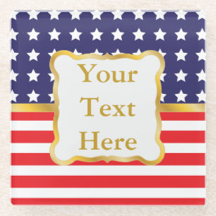 Gold Frame Over Patriotic Background Glass Coaster