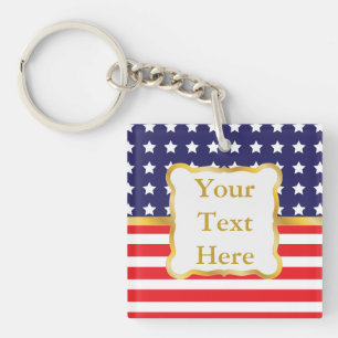 Gold Frame Over Patriotic Background Key Ring