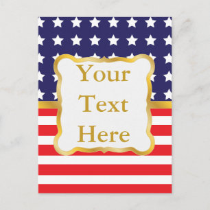 Gold Frame Over Patriotic Background Postcard