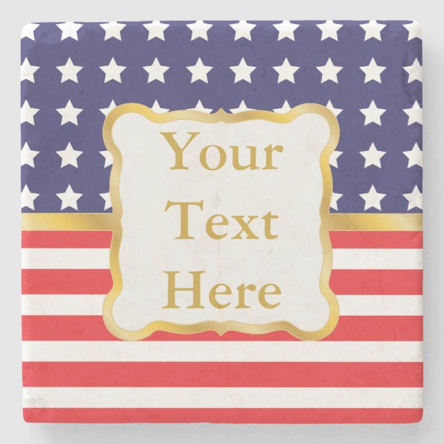 Gold Frame Over Patriotic Background Stone Coaster (Front)