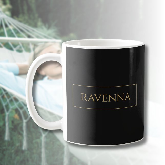 Gold Frame Personalised Name Deep Black Luxury Coffee Mug (Creator Uploaded)