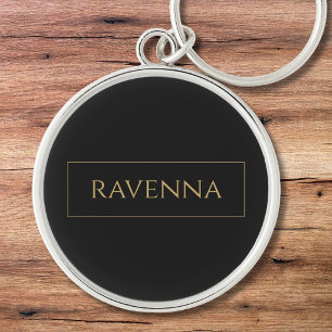 Gold Frame Personalised Name Deep Black Luxury Key Ring