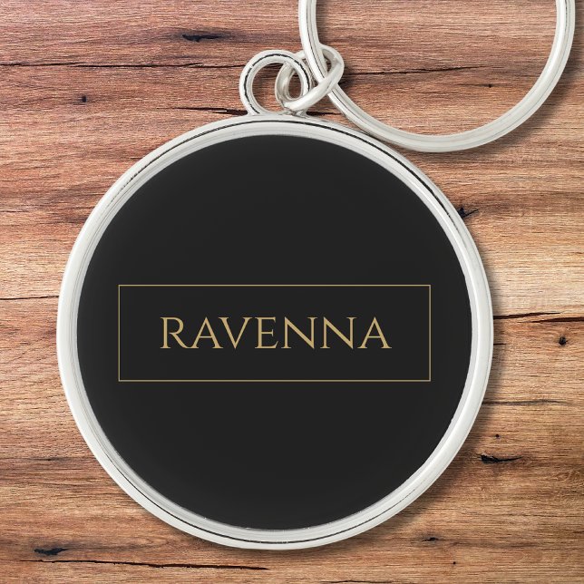 Gold Frame Personalised Name Deep Black Luxury Key Ring (Creator Uploaded)