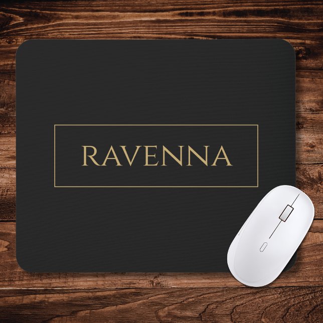 Gold Frame Personalised Name Deep Black Luxury Mouse Pad (Creator Uploaded)