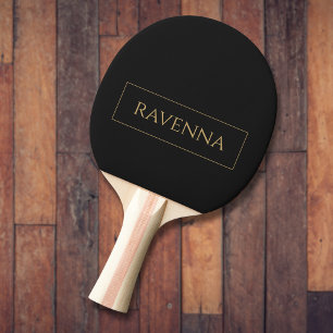 Gold Frame Personalised Name Deep Black Luxury Ping Pong Paddle