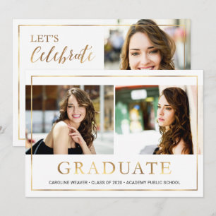 Gold Frame Photo Graduation Party Invitation