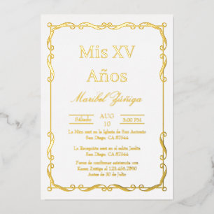 Gold frame Quinceanera invitation