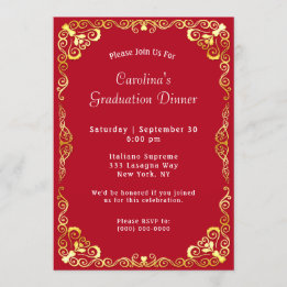 Gold Frame Red Graduation Invitation