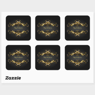 Gold Frame Scroll Happy New Year 20xx Text  Square Sticker