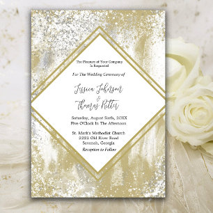 Gold Frame Silver &Gold Splatters Abstract Wedding Invitation