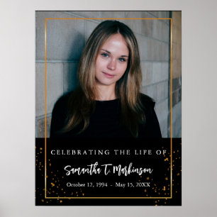 Gold Frame Simple Modern Speckled Funeral Poster