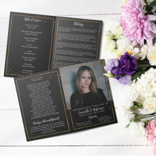 Gold Frame Simple Modern Speckled Funeral Program
