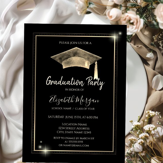 Gold Frame Sparkle,Graduation Cap Graduation Invitation (Creator Uploaded)