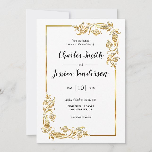 Gold Frame Wedding Invitation (Front)