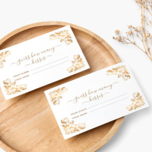 Gold Frame White Guess How Many Kisses Bridal Game Enclosure Card