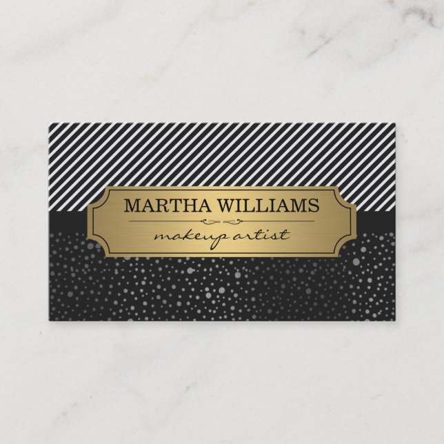 Gold Frame with Metallic Dots and Stripes Business Card (Front)