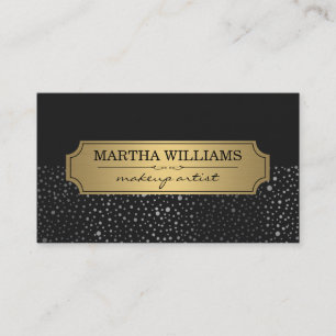 Gold Frame with Metallic Dots Pattern Black Business Card