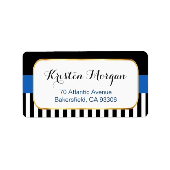 Gold Frame with Navy Blue Black White Stripes Address Label