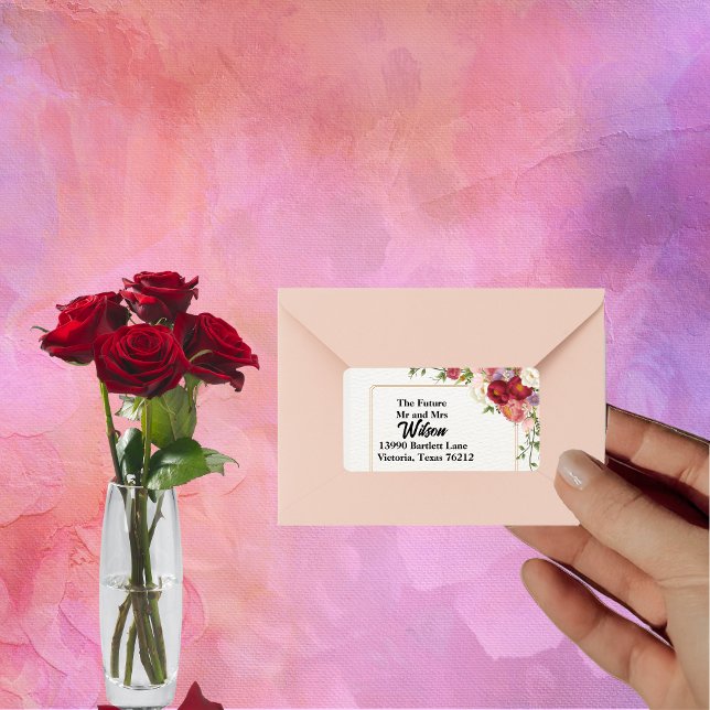 Gold Frame with Pretty Flowers Return Address Label (Creator Uploaded)