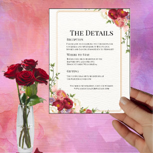 Gold Frame with Pretty Flowers Wedding Detail Card