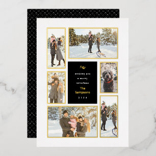 Gold Framed 6 Photo Gallery Christmas Foil Holiday Card