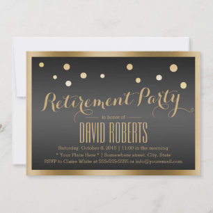 Gold Framed Confetti Dots Dark Retirement Party Invitation