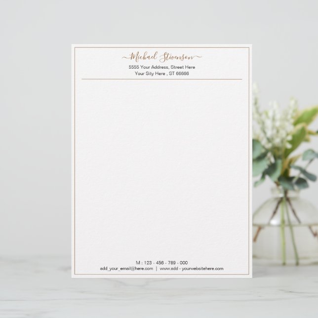 Gold Framed Name Text Info Personalised Letterhead (Standing Front)