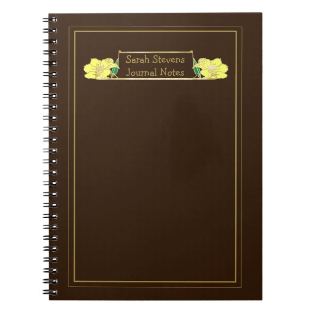 Gold Framed Ornate Yellow Floral Notebook (Front)