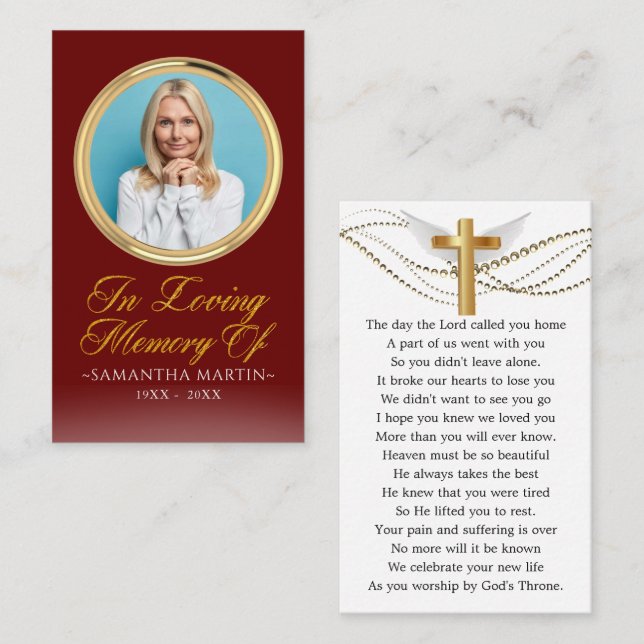 Gold Framed Photo Funeral Prayer Card (Front/Back)
