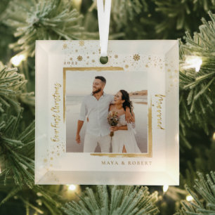 Gold Framed Photo Our First Christmas Married  Gla Glass Tree Decoration