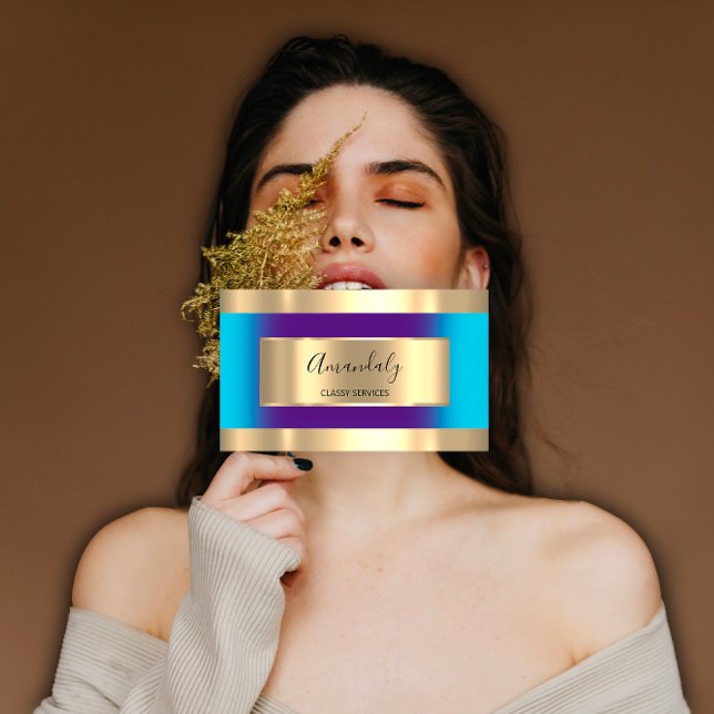 Gold Framed  Professional Purple Ocean Blue Modern Business Card (Gold Framed Professional Purple Ocean Blue Modern Business Card)