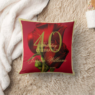 Gold Framed Romantic Red Rose Birthday Cushion